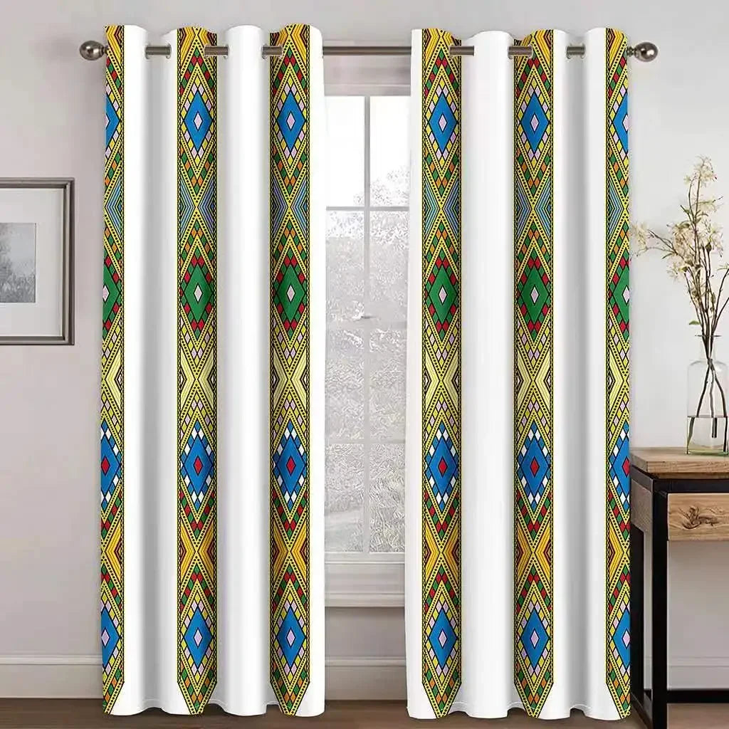 Ethiopian and Eritrean Traditional Curtains for Living Room Set Tilet Design High Quality Polyester Fabric Cortinas