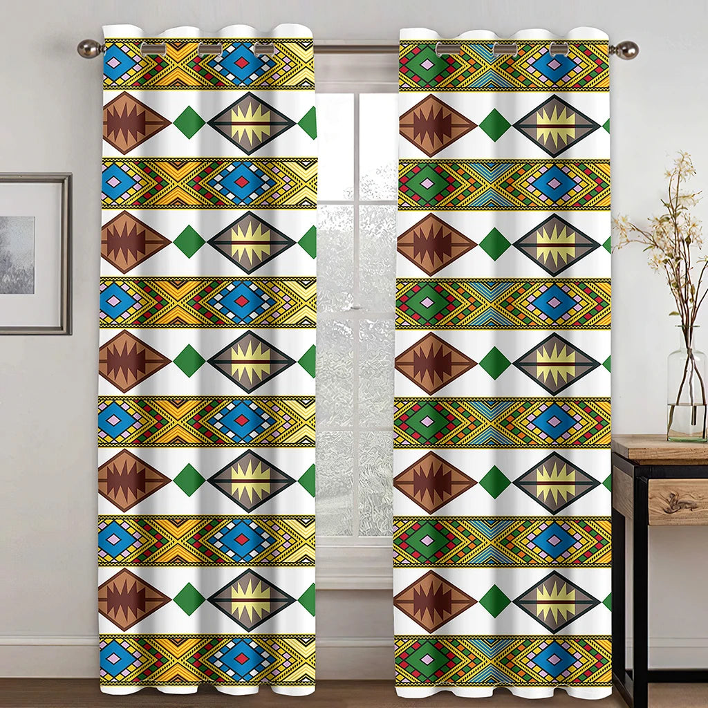 Luxury Gray Ethiopian Eritrean Traditional Boho Saba Curtains Free Shipping2Pcs Thin Drapes for Living Room Bedroom Window Decor