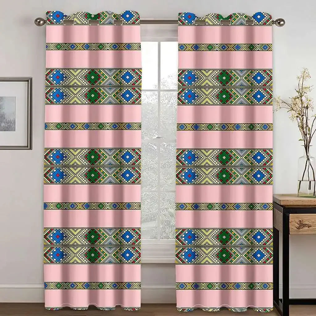 Ethiopian and Eritrean Traditional Curtains for Living Room Set Tilet Design High Quality Polyester Fabric Cortinas