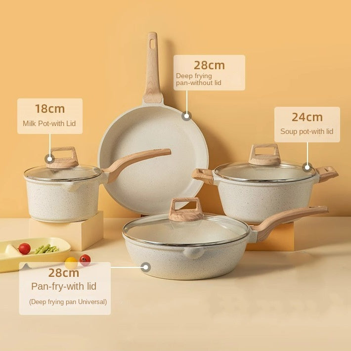 Medical stone non-stick pot soup pot stew pot frying pan wok milk pot frying pan steaming marble granite pot set