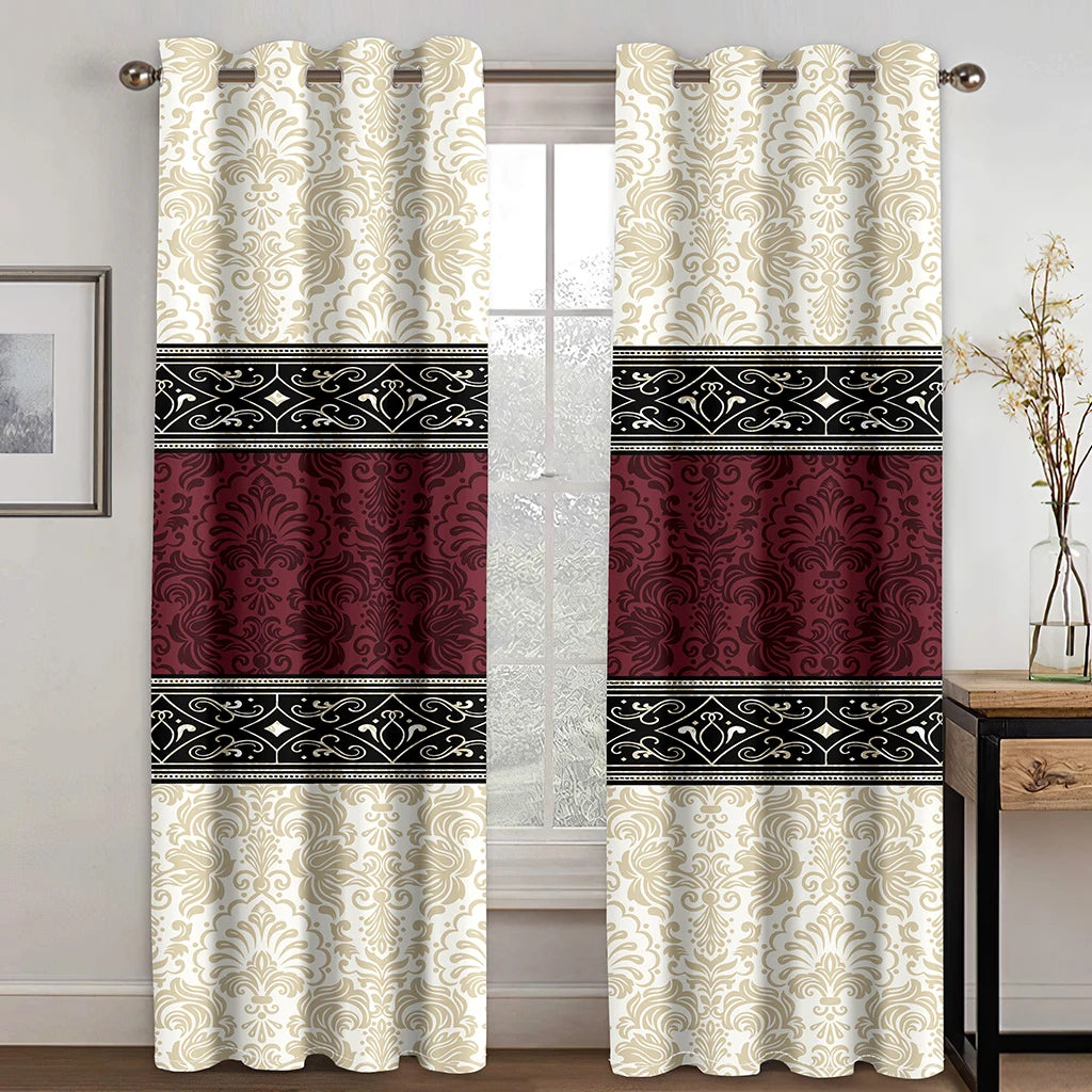 Luxury Gray Ethiopian Eritrean Traditional Boho Saba Curtains Free Shipping2Pcs Thin Drapes for Living Room Bedroom Window Decor