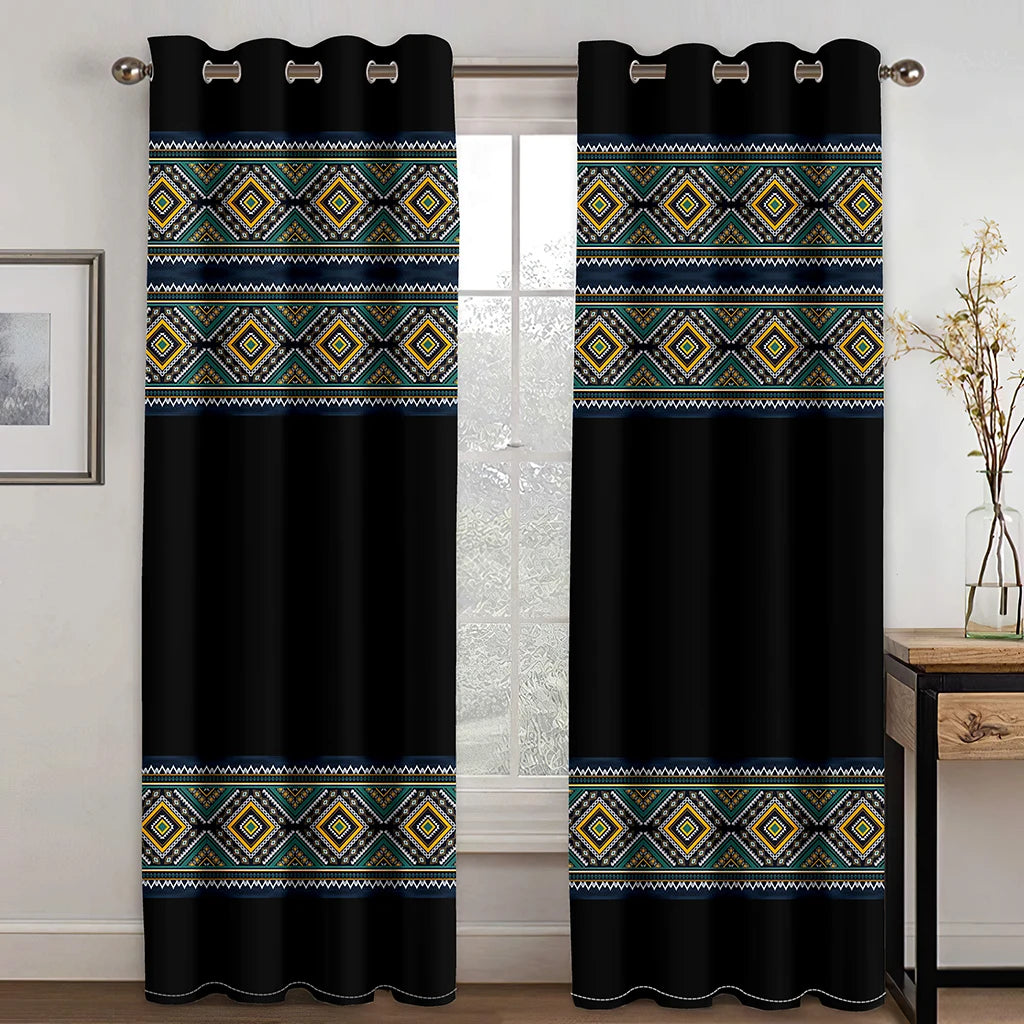 Luxury Gray Ethiopian Eritrean Traditional Boho Saba Curtains Free Shipping2Pcs Thin Drapes for Living Room Bedroom Window Decor