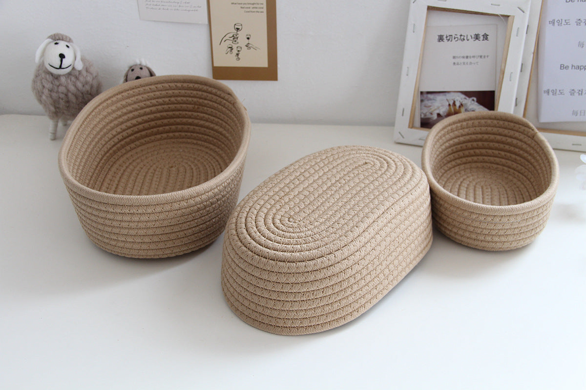 Storage box desktop miscellaneous items storage basket cosmetics snacks hallway hand woven cotton thread storage basket