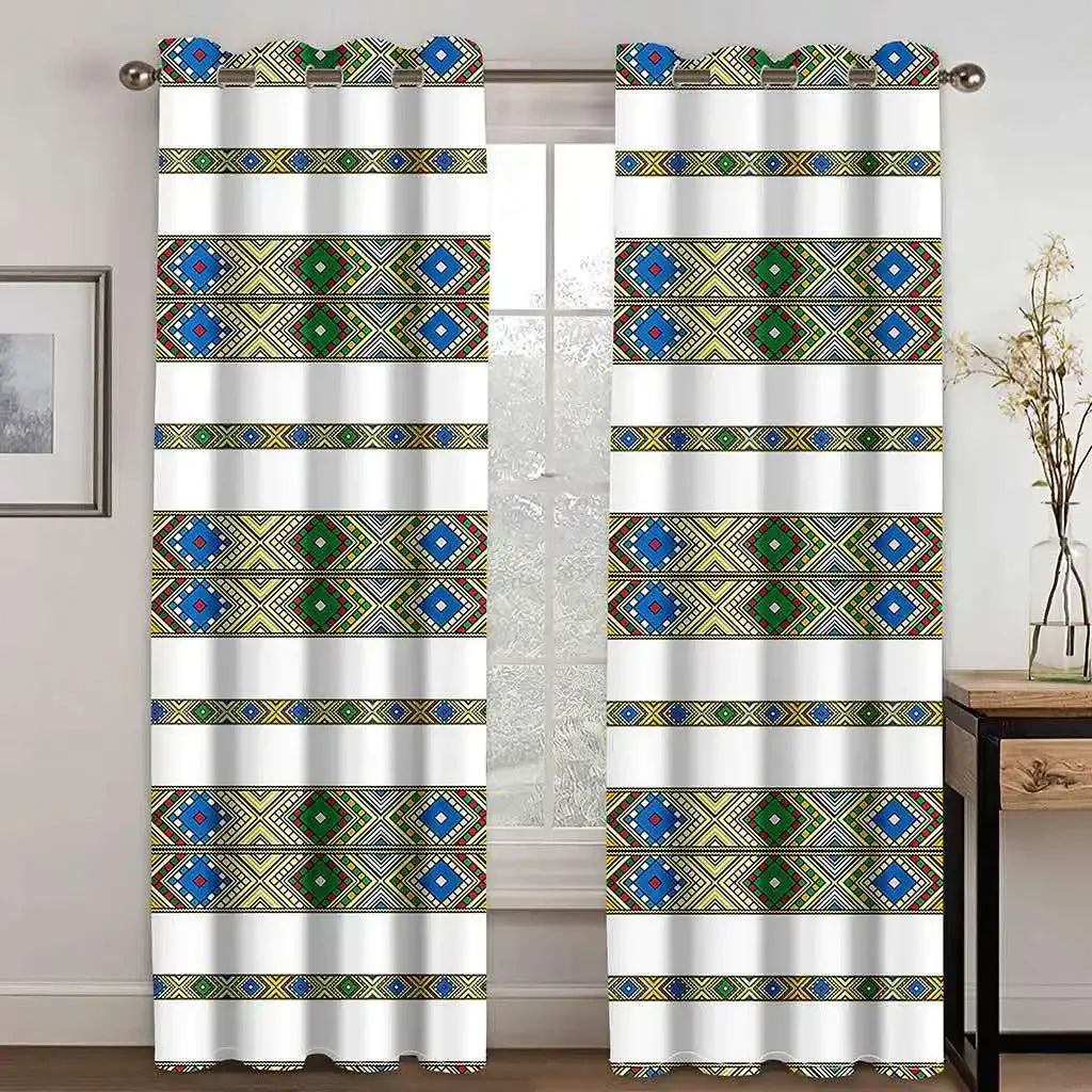 Ethiopian and Eritrean Traditional Curtains for Living Room Set Tilet Design High Quality Polyester Fabric Cortinas