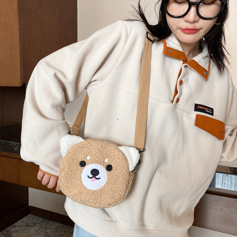 Women's Bag Autumn/Winter New Cute Doll Women's Shoulder Bag Fashionable and Stylish Crossbody Plush Small Round Bag Student Bag