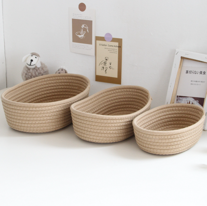 Storage box desktop miscellaneous items storage basket cosmetics snacks hallway hand woven cotton thread storage basket