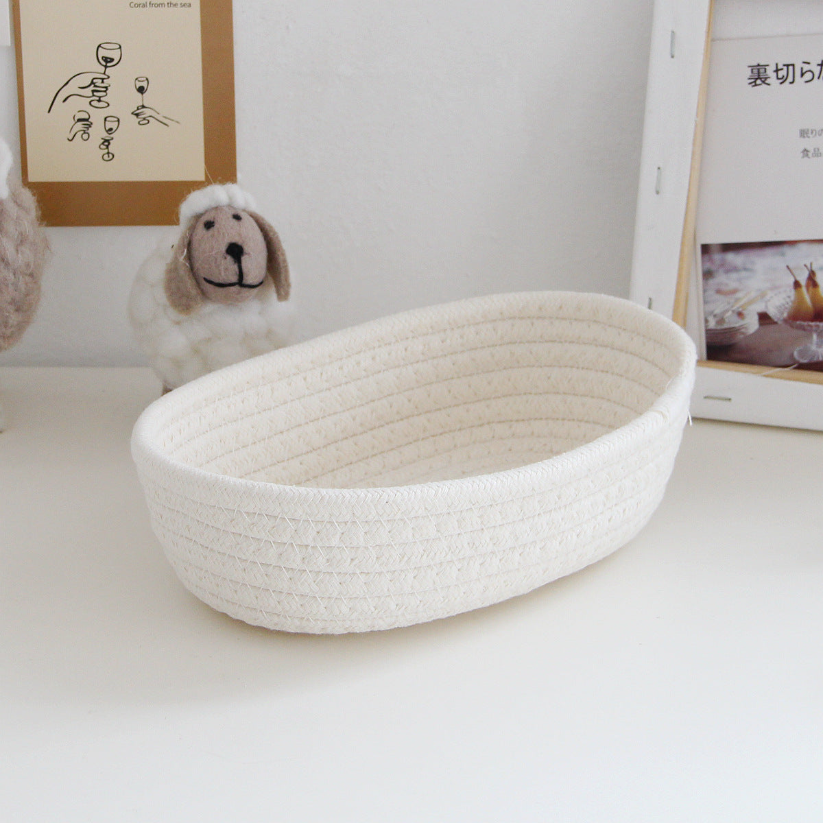 Storage box desktop miscellaneous items storage basket cosmetics snacks hallway hand woven cotton thread storage basket