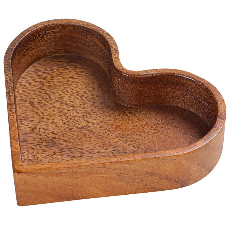 Wooden fruit box, whole wood heart-shaped candy box, nut and dried fruit storage tray, Japanese style solid wood stackable