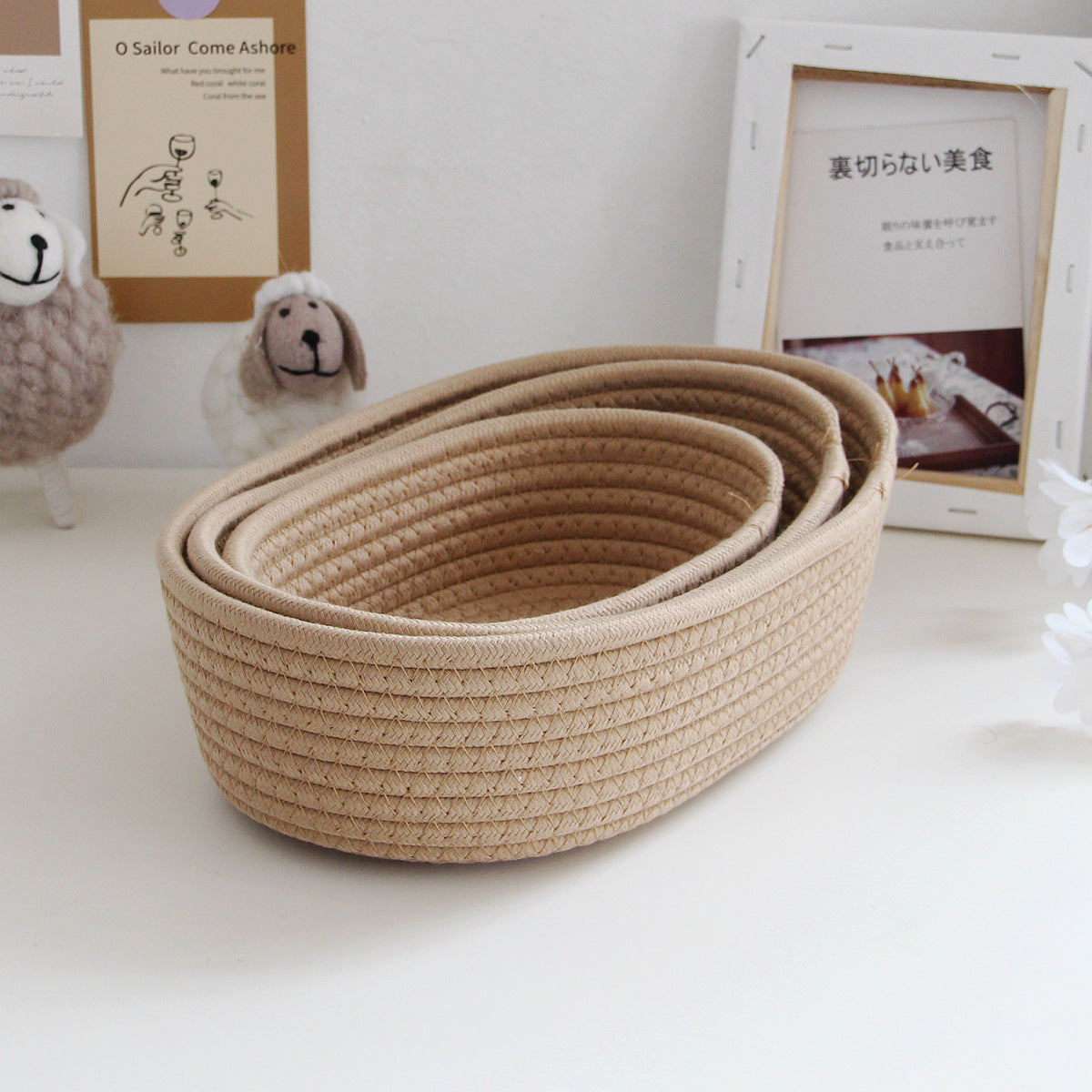 Storage box desktop miscellaneous items storage basket cosmetics snacks hallway hand woven cotton thread storage basket