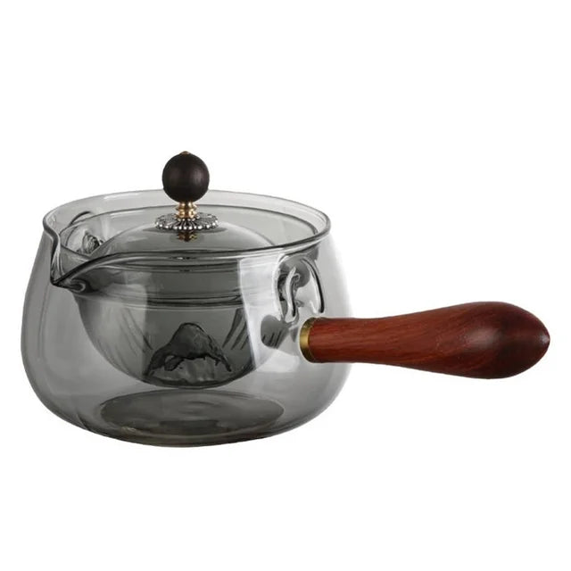 Semi-automatic Rotary Heat Resistant Glass Teapot Tea Making With Infuser And Wooden Handle Office Home Accessories Kitchen