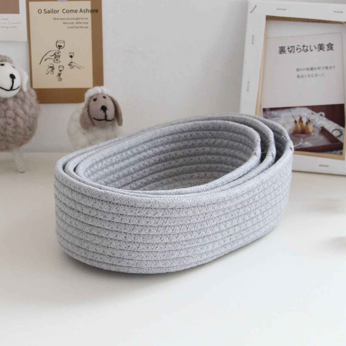 Storage box desktop miscellaneous items storage basket cosmetics snacks hallway hand woven cotton thread storage basket