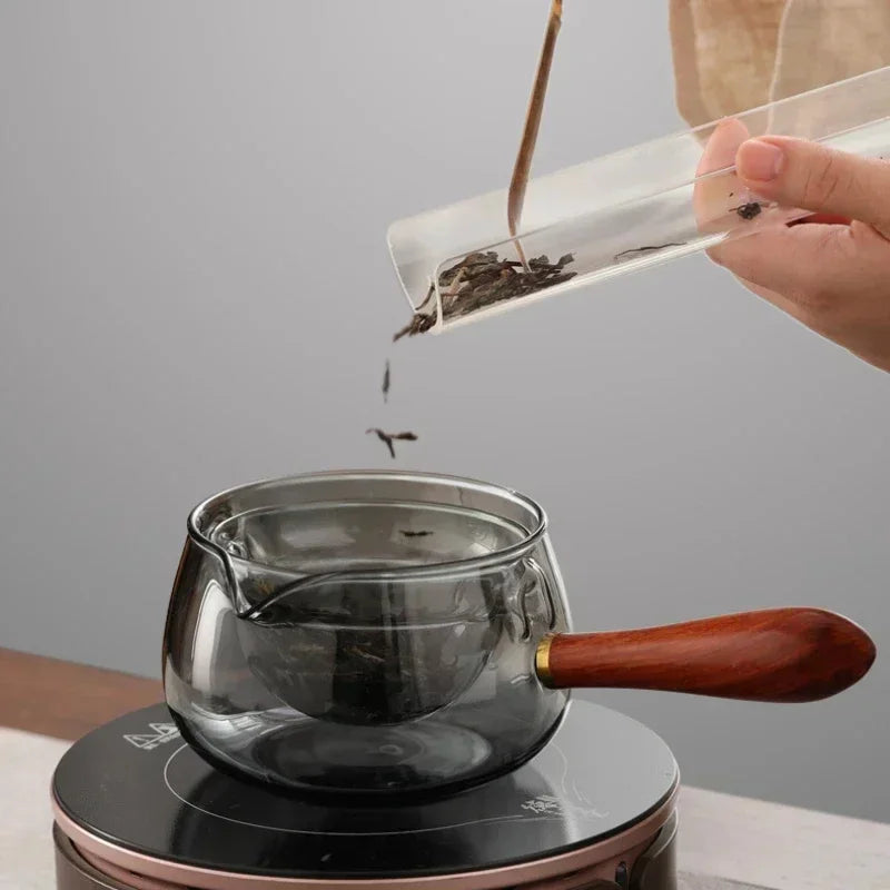 Semi-automatic Rotary Heat Resistant Glass Teapot Tea Making With Infuser And Wooden Handle Office Home Accessories Kitchen