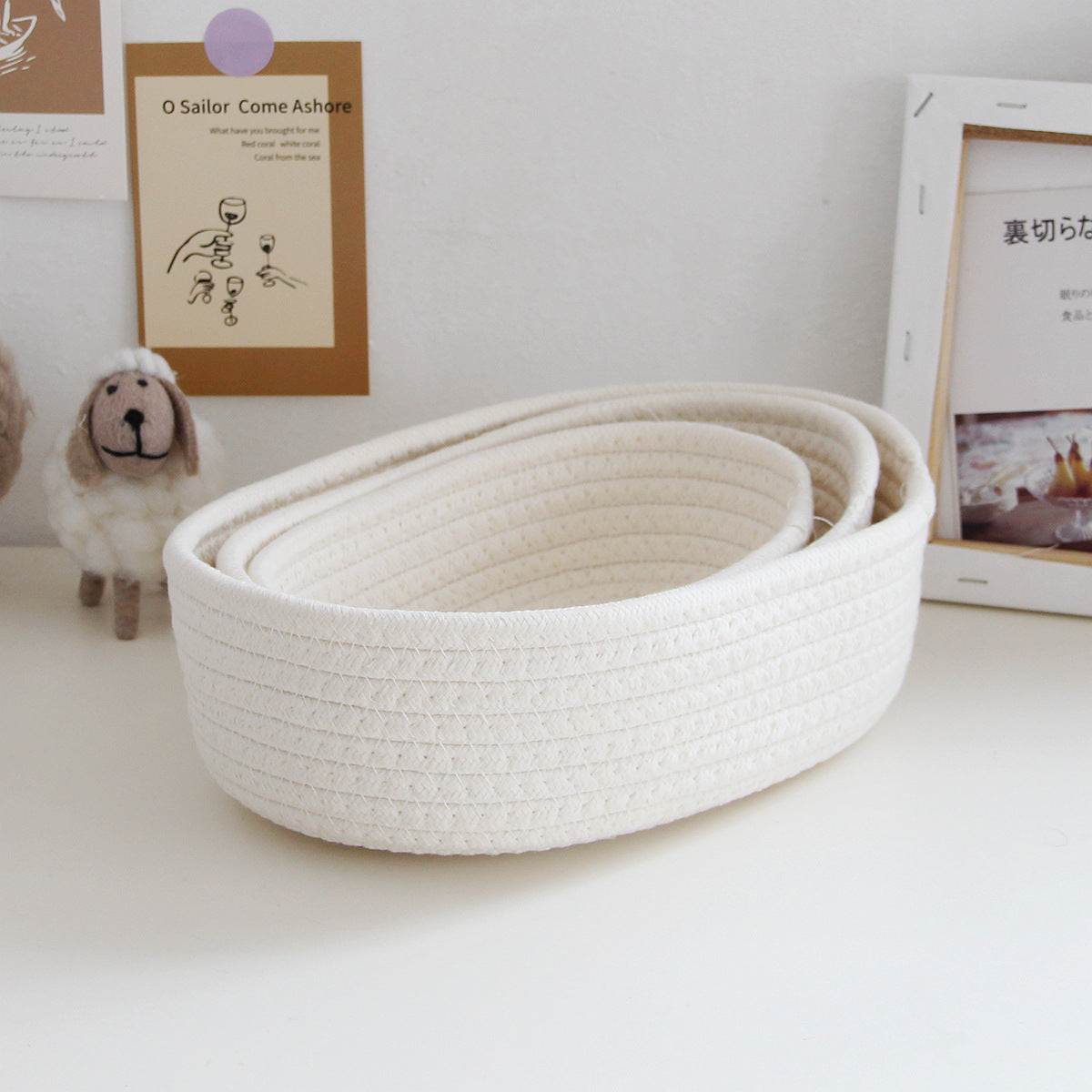 Storage box desktop miscellaneous items storage basket cosmetics snacks hallway hand woven cotton thread storage basket