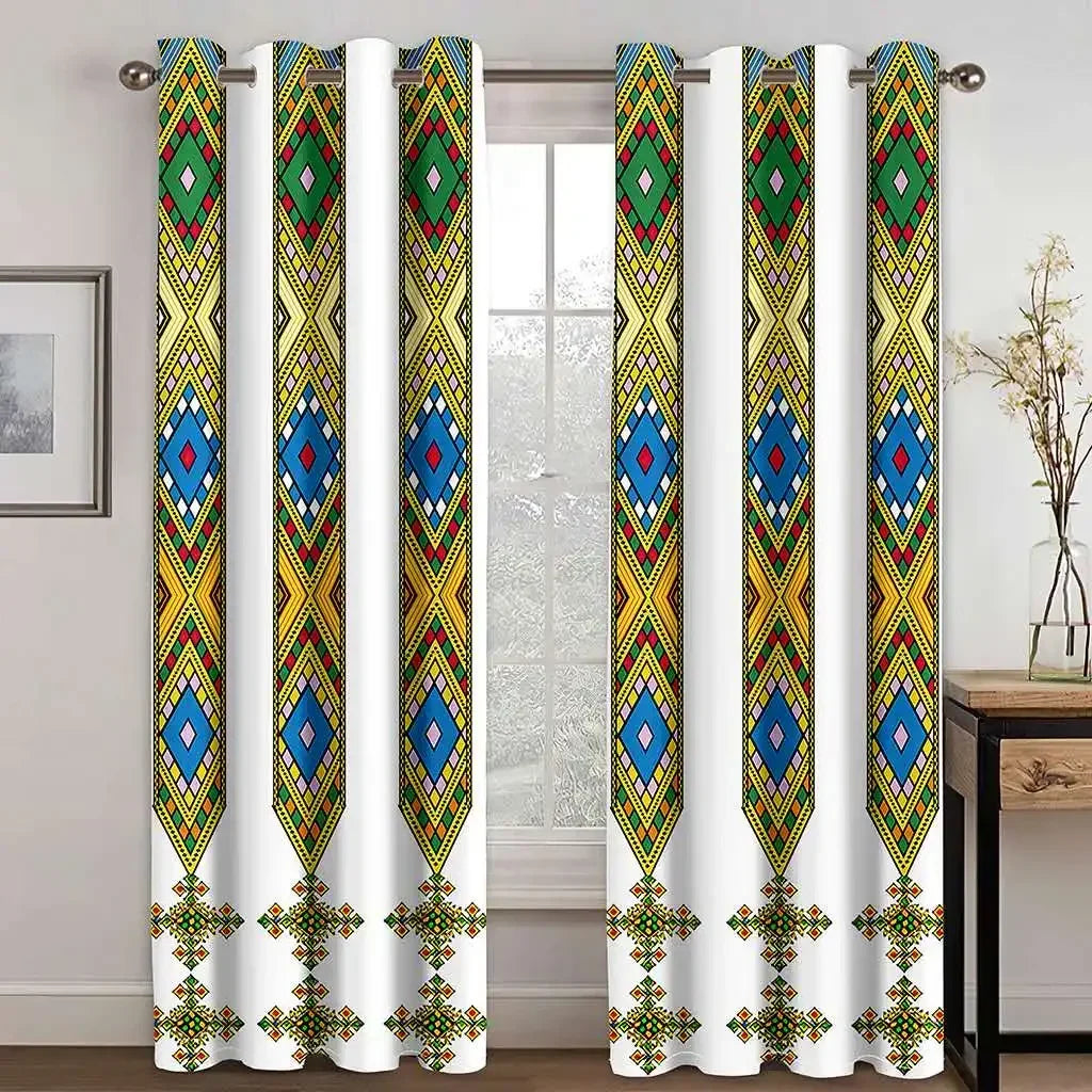 Ethiopian and Eritrean Traditional Curtains for Living Room Set Tilet Design High Quality Polyester Fabric Cortinas