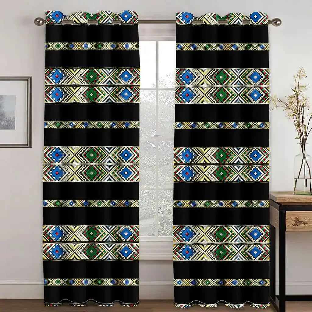 Ethiopian and Eritrean Traditional Curtains for Living Room Set Tilet Design High Quality Polyester Fabric Cortinas