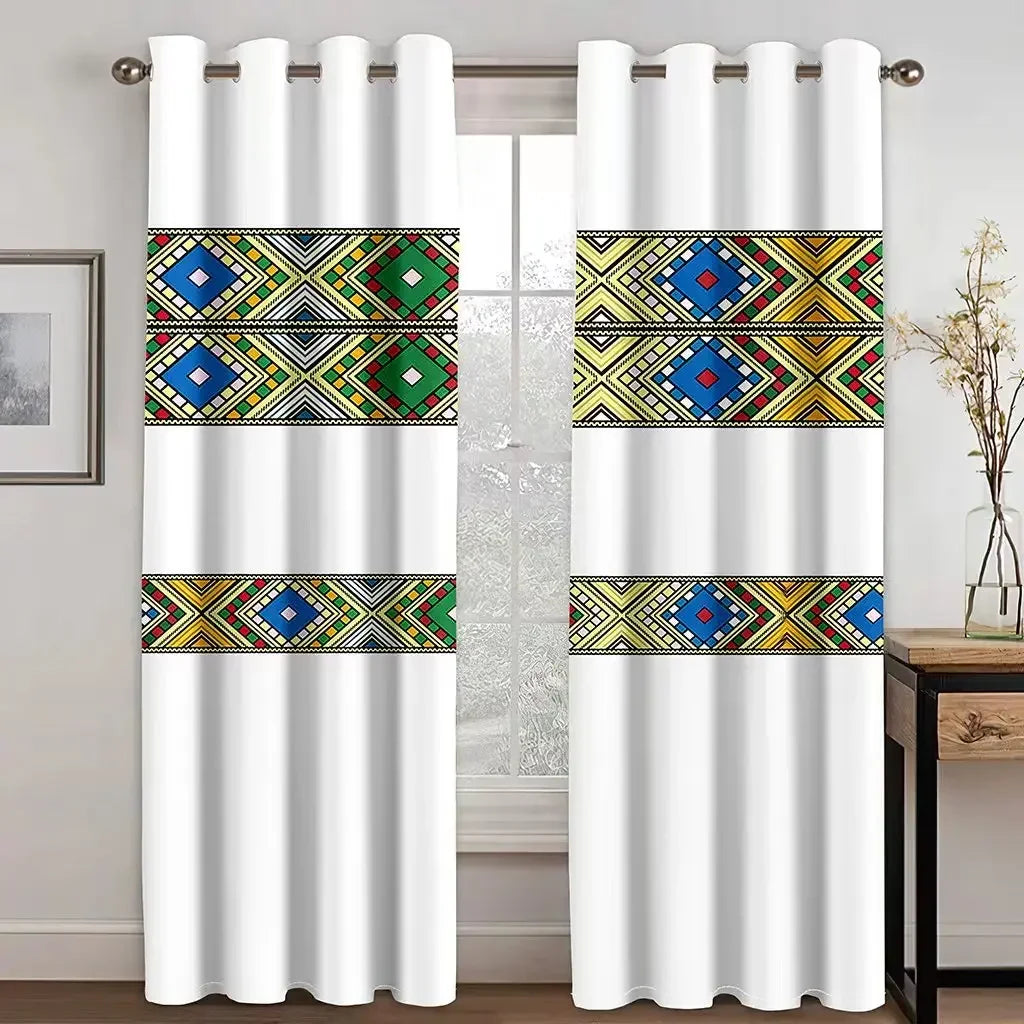 Ethiopian and Eritrean Traditional Curtains for Living Room Set Tilet Design High Quality Polyester Fabric Cortinas