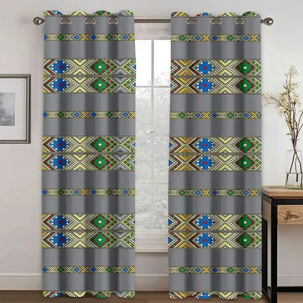 Ethiopian and Eritrean Traditional Curtains for Living Room Set Tilet Design High Quality Polyester Fabric Cortinas